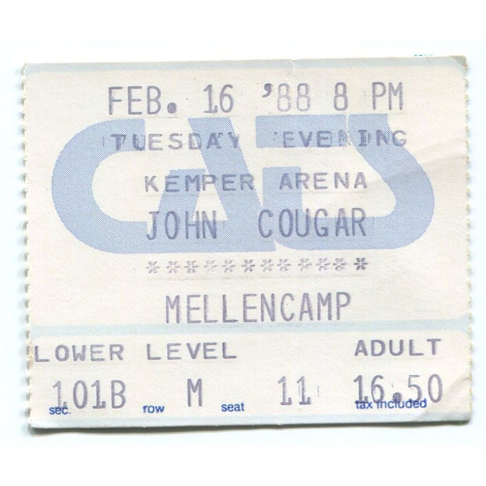 Vintage 1988 John Mellencamp Concert Ticket Stub Kansas City MO